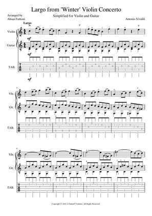 Largo, 2nd Movement of Winter Concerto 'The Four Seasons' for Easy Violin and Guitar