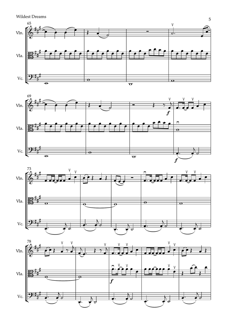 Wildest Dreams String Trio scores gallery preview page 5