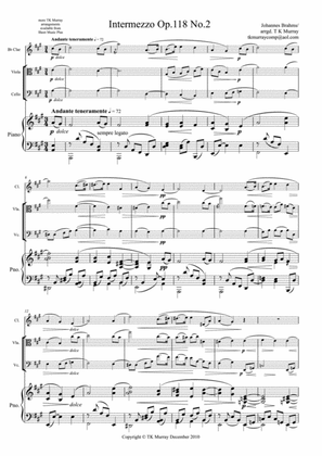 Brahms - Intermezzo Op.118 No.2 - Clarinet, Viola, Cello & Piano