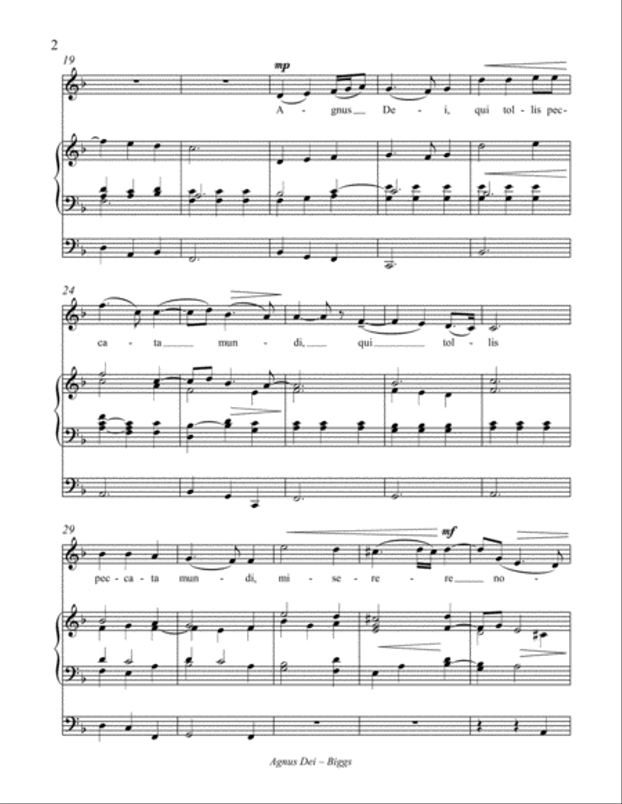 Agnus Dei for High or Medium Voice and Organ Medium Voice scores gallery preview page 4