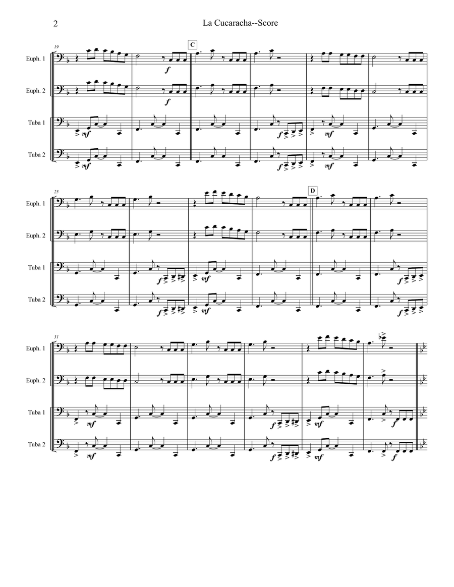 La Cucaracha - Tuba/Euphonium Quartet Brass Ensemble scores gallery preview page 2