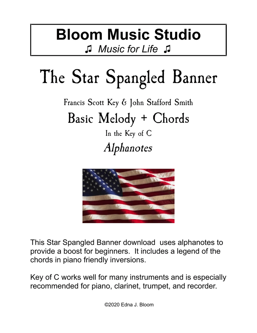Star Spangled Banner Key of C Alphanote Lead Sheet Star Spangled Banner Key of C Alphanote Lead Sheet Large Ensemble scores gallery preview page 1