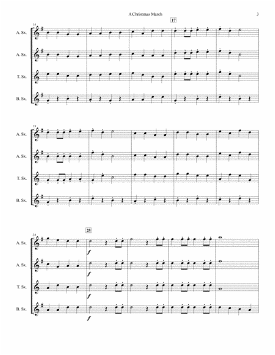 A Christmas March for Saxophone Quartet (SATB or AATB) Saxophone Quartet scores gallery preview page 3