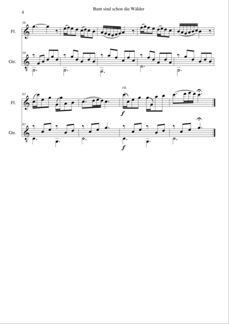 Bunt sind schon die Wälder (Woods in autumn colours) for flute and guitar Flute scores gallery preview page 4