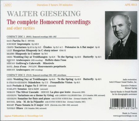 Gieseking: Homocord Recordings