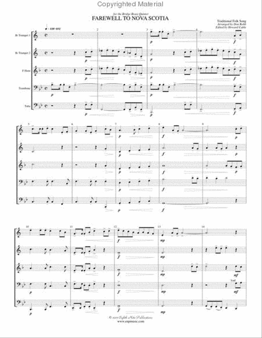 Farewell to Nova Scotia Brass Quintet scores gallery preview page 2