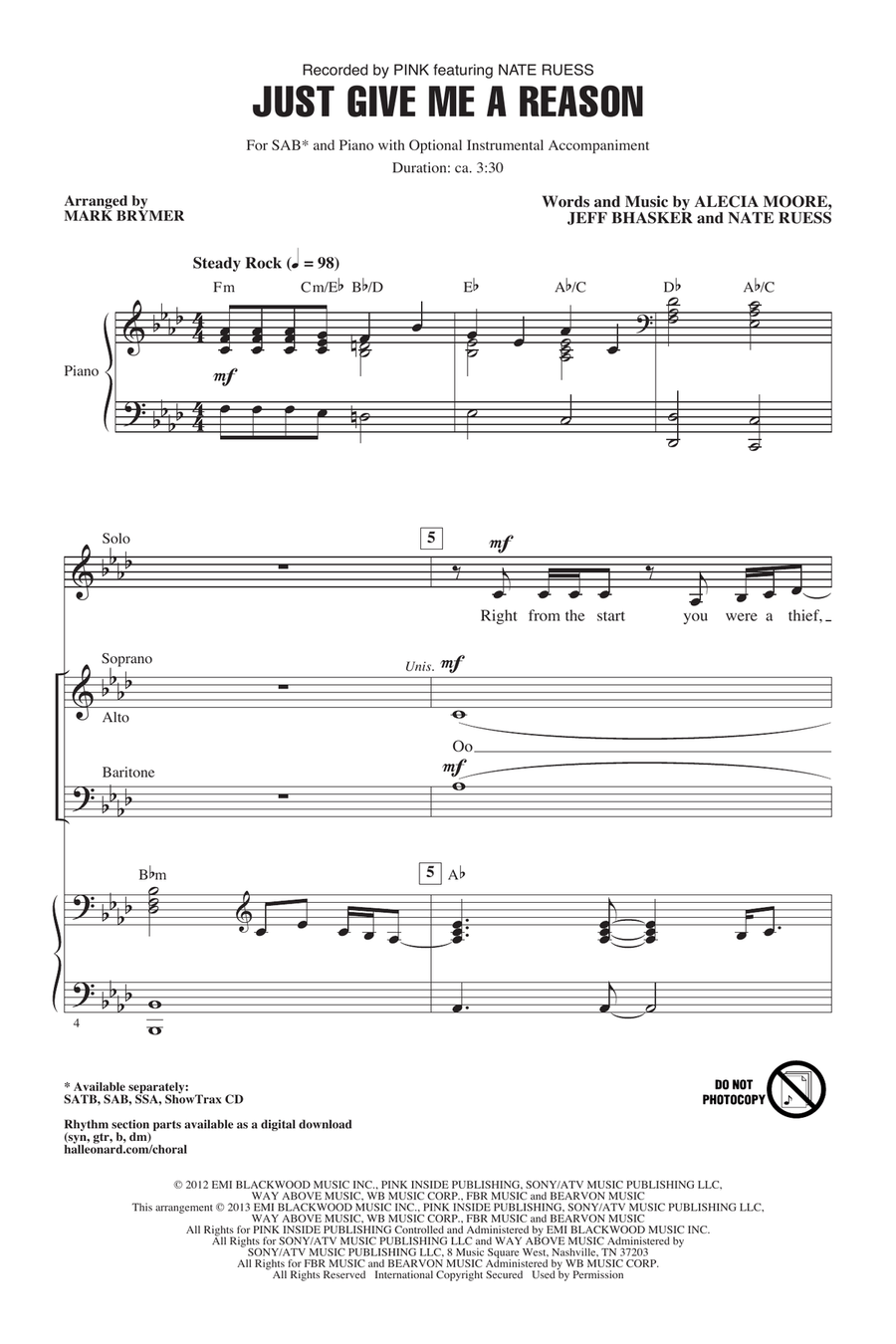 Just Give Me A Reason 3-Part scores gallery preview page 1