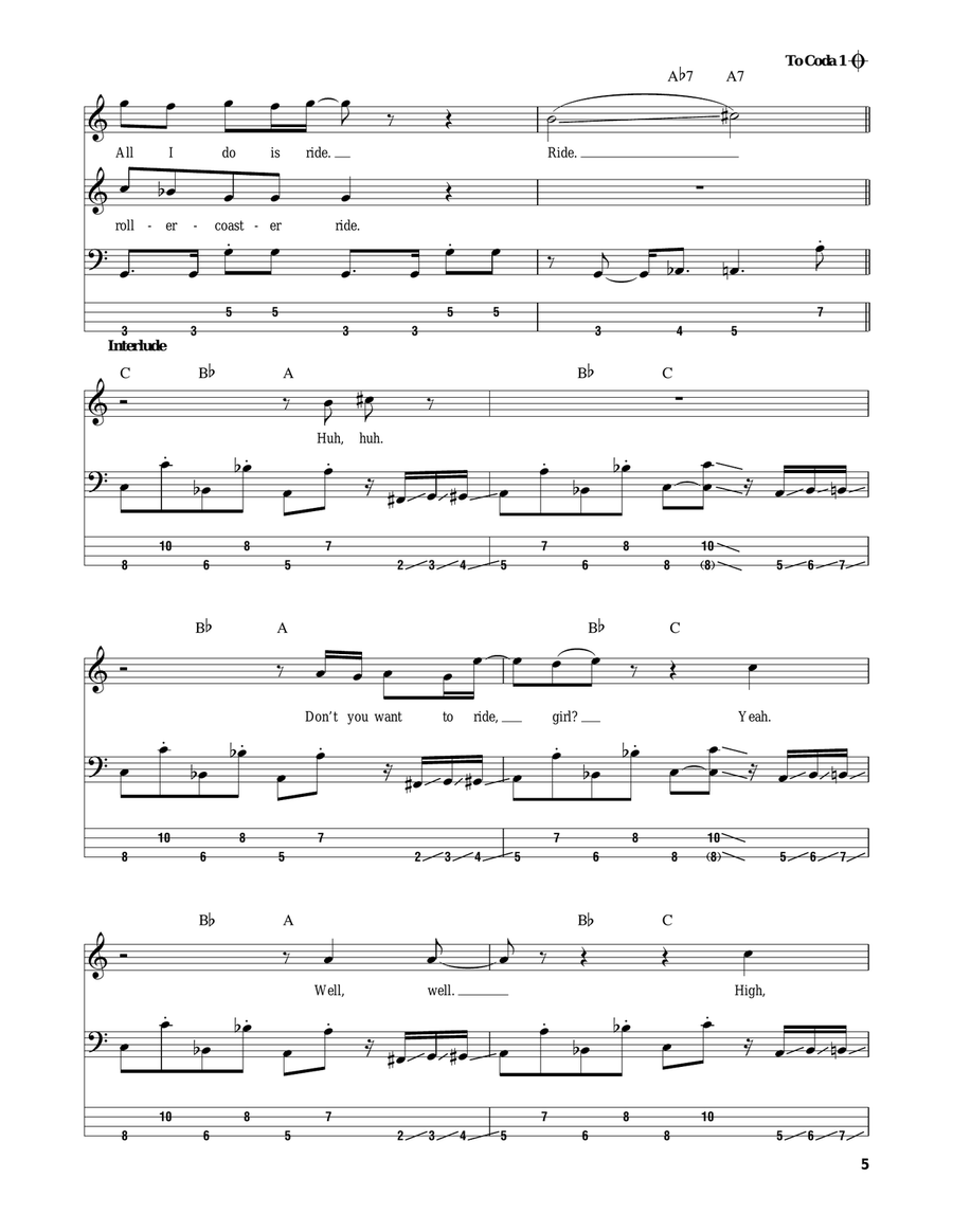 Love Rollercoaster Bass Guitar Tablature scores gallery preview page 5