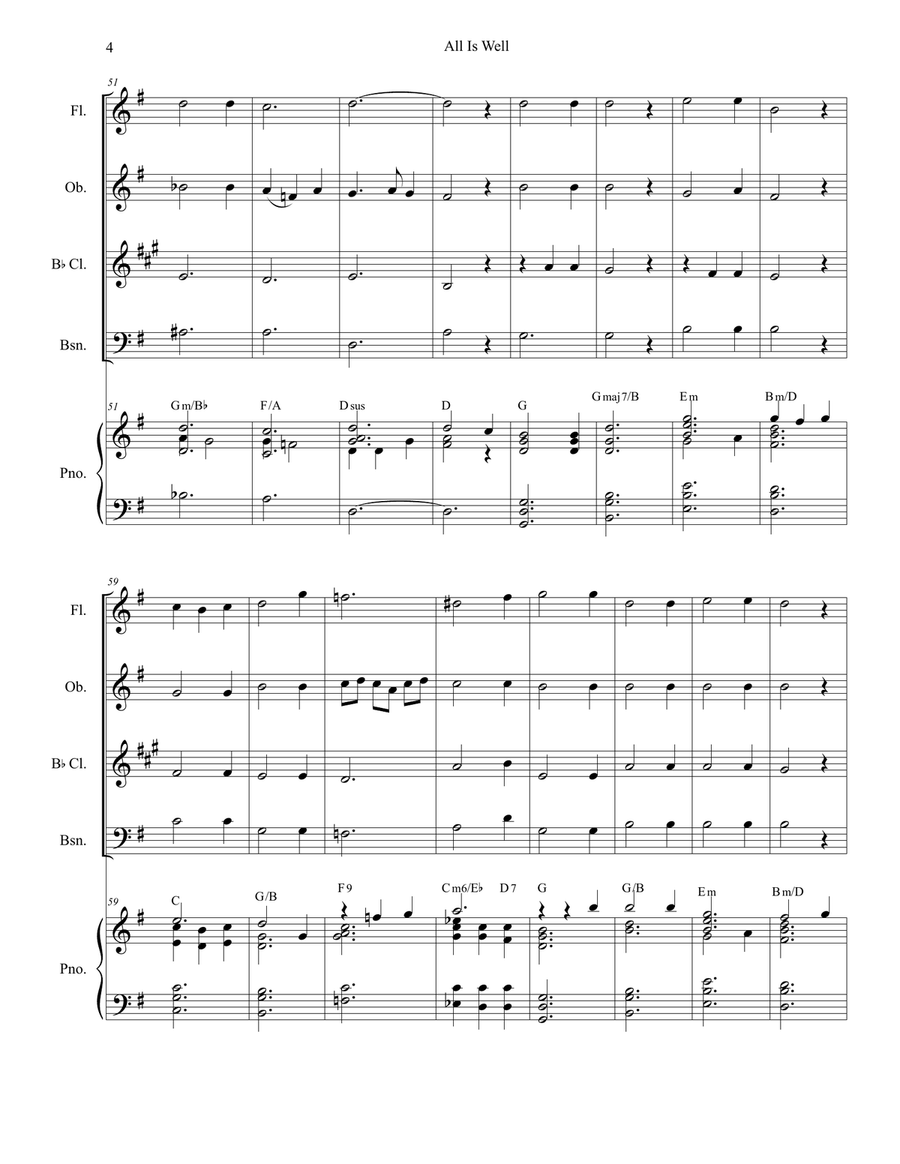 All Is Well All Is Well Woodwind Quartet scores gallery preview page 4