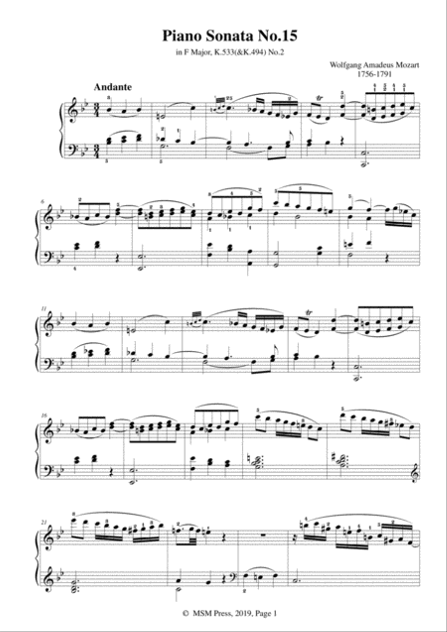 Mozart-Piano Sonata No.15 in F Major,K.533(&K.494),No.2 Piano Solo scores gallery preview page 3