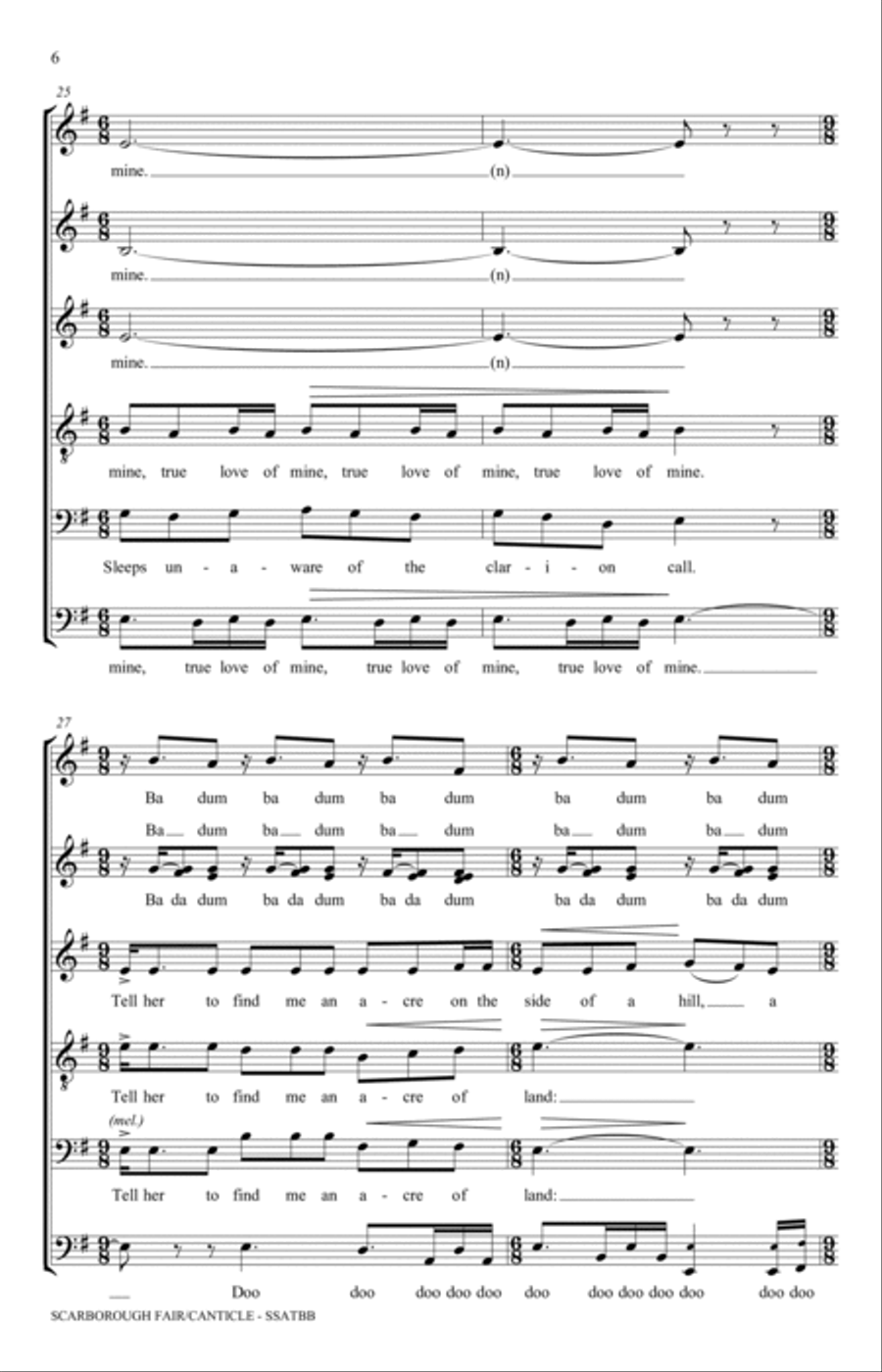 Scarborough Fair/Canticle (arr. Randy Jordan) SSATBB scores gallery preview page 6