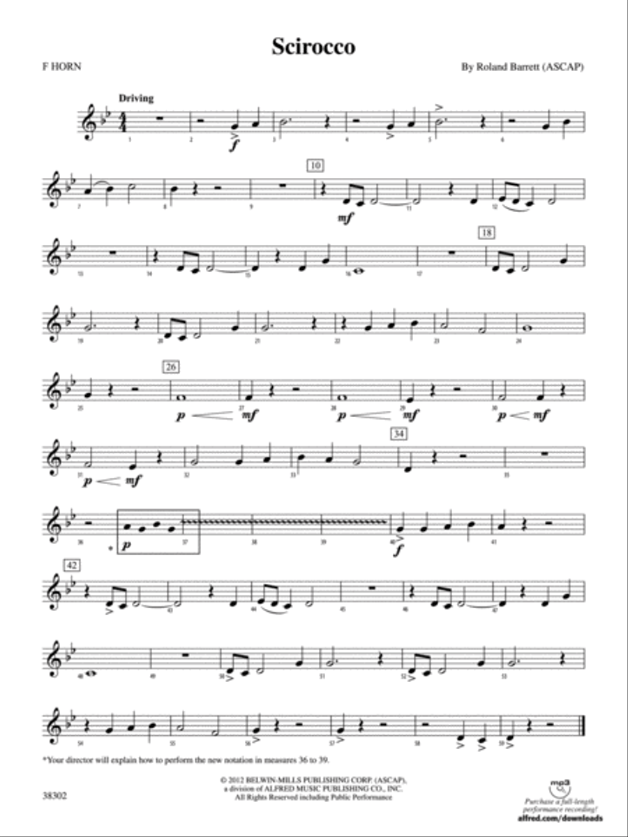 Scirocco: 1st F Horn Concert Band scores gallery preview page 1