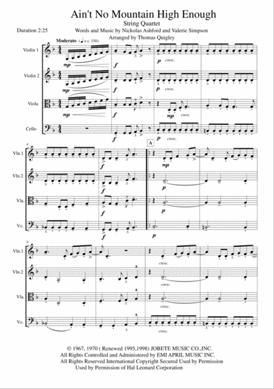 Ain't No Mountain High Enough String Quartet scores gallery preview page 1