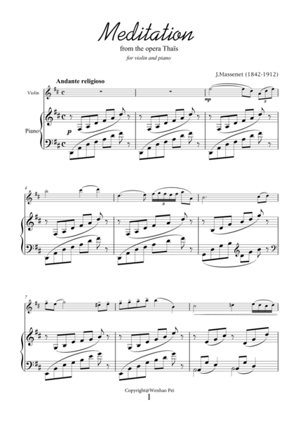 Meditation from Thais  for violin and piano