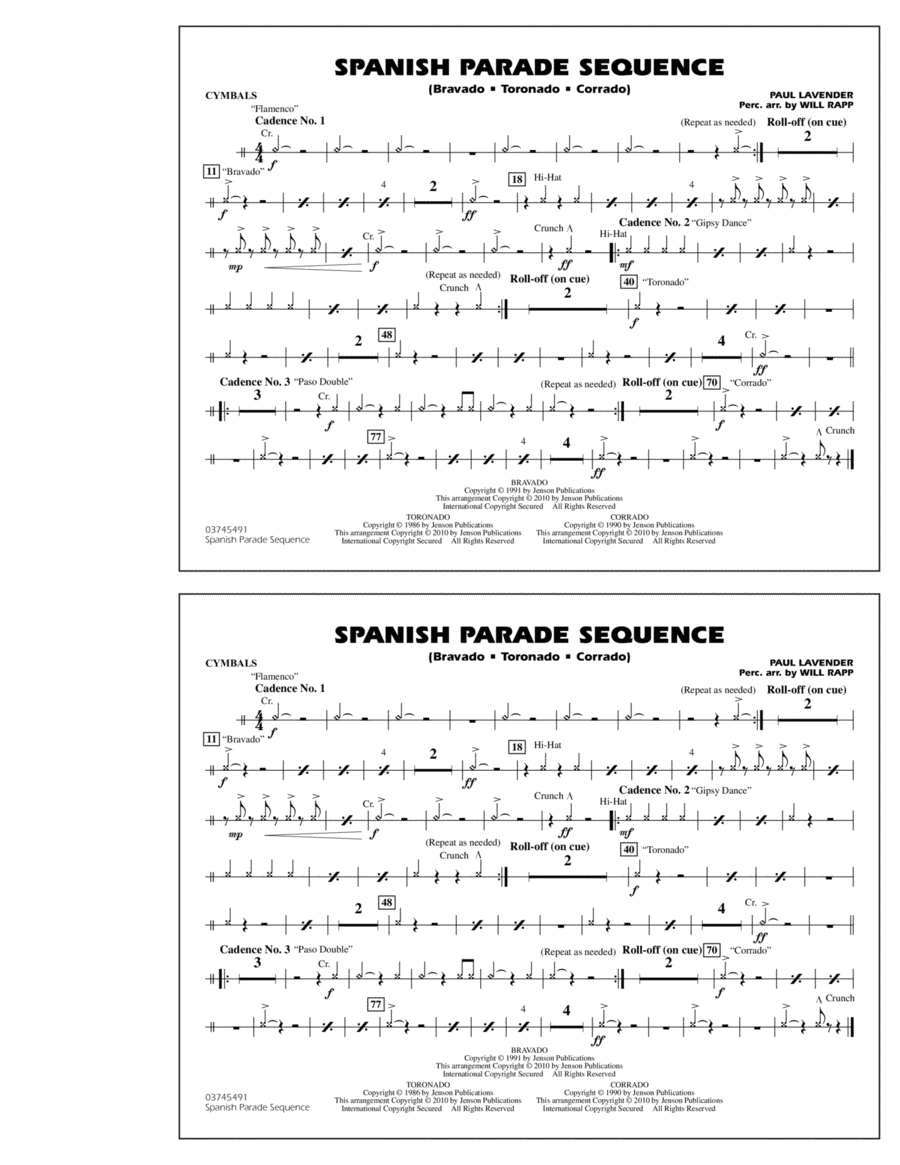 Spanish Parade Sequence - Cymbals Percussion scores gallery preview page 1