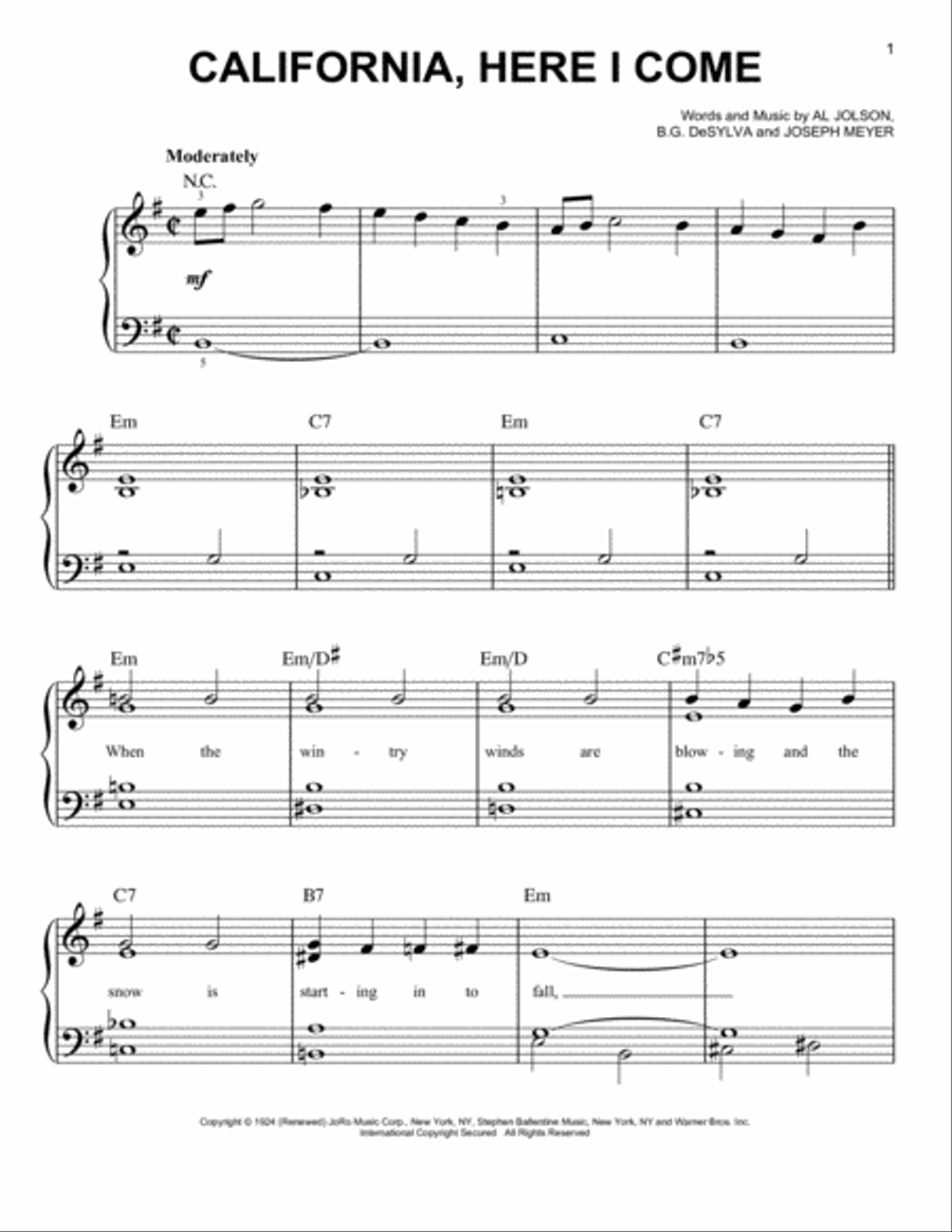 California, Here I Come California, Here I Come Easy Piano scores gallery preview page 1