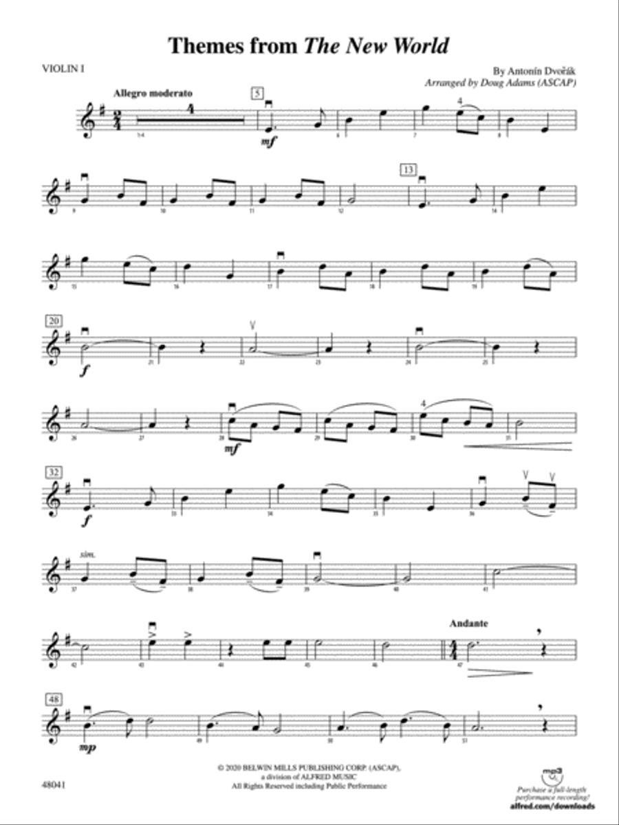 Themes from The New World: 1st Violin String Orchestra scores gallery preview page 1