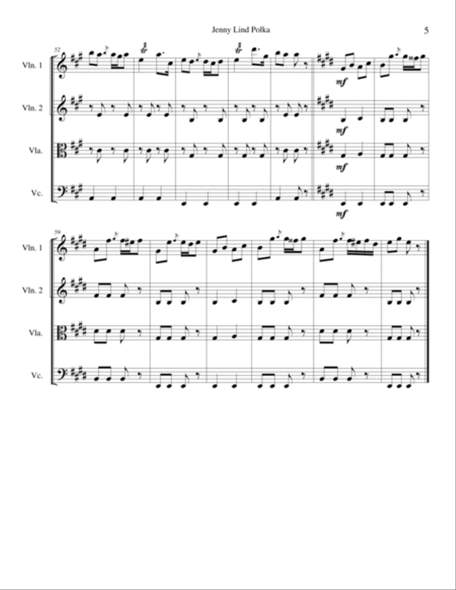 Jenny Lind Polka for String Quartet String Quartet scores gallery preview page 5