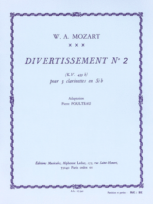 Book cover for Divertissement No.2, Kv439b (3 Clarinets)