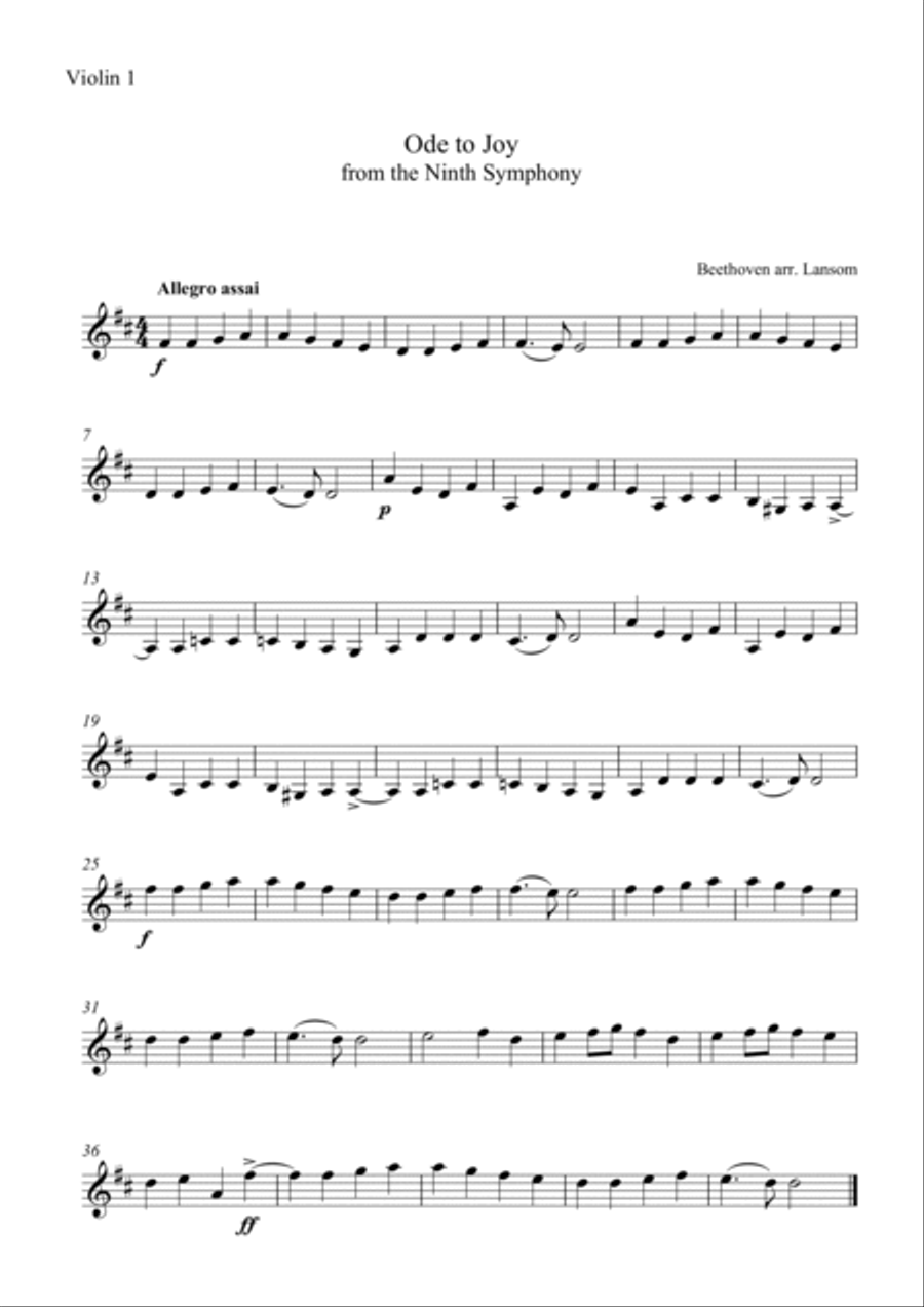 Ode to Joy for junior string quartet String Quartet scores gallery preview page 3