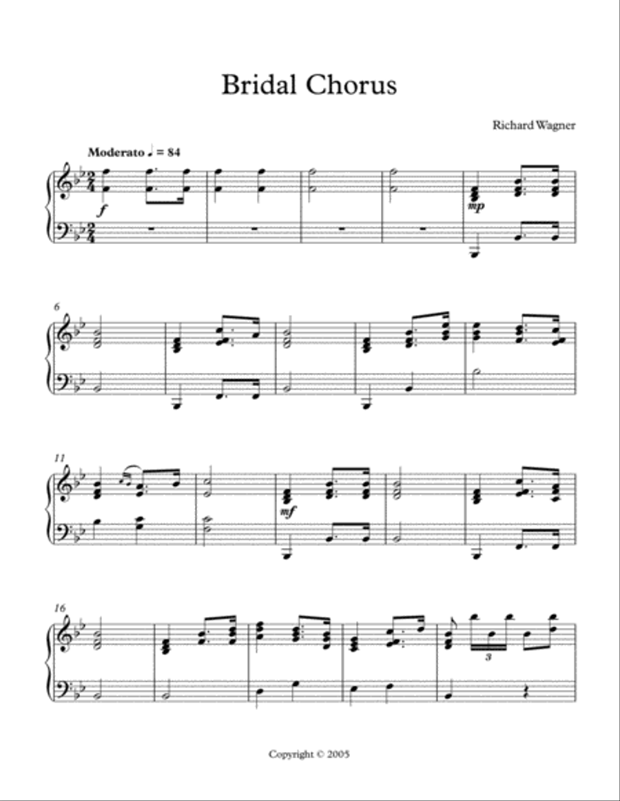 Bridal Chorus Piano Solo scores gallery preview page 1