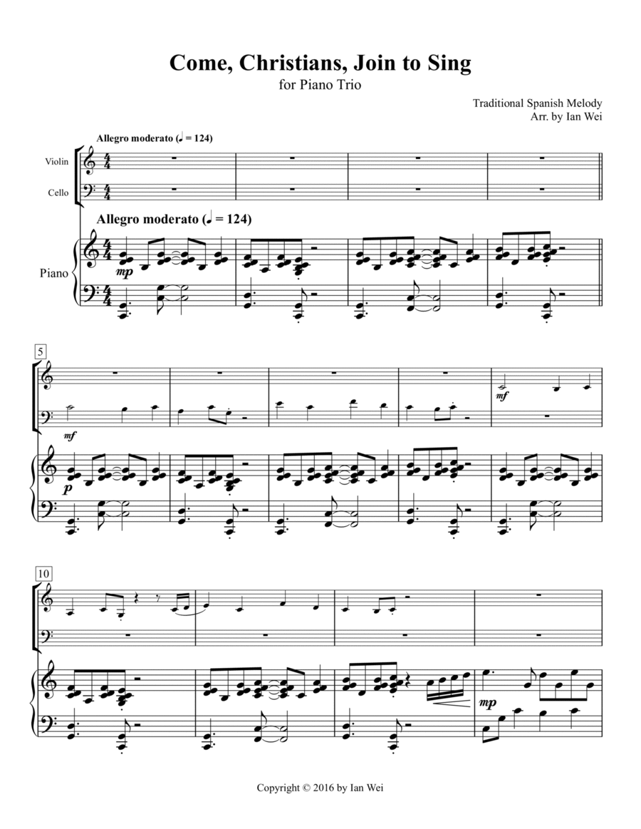 Come, Christians, Join to Sing for Piano Trio Piano Trio scores gallery preview page 1