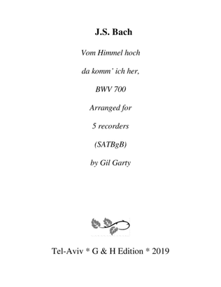 Book cover for Vom Himmel hoch da komm' ich her, BWV 700 (arrangement for recorders)