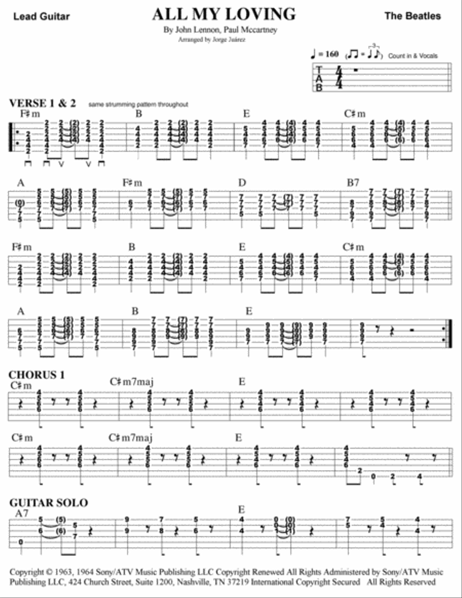 All My Loving Guitar Tablature scores gallery preview page 1