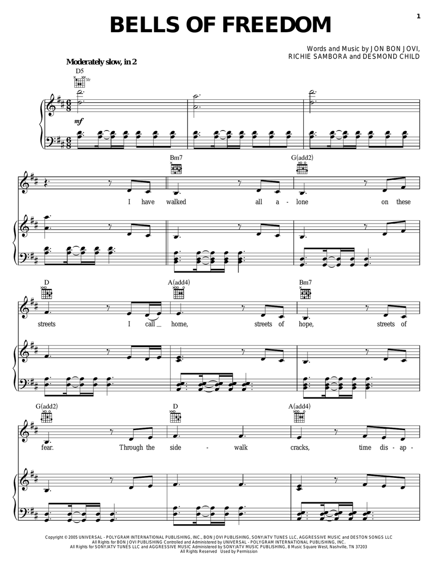 Bells Of Freedom Piano, Vocal, Guitar scores gallery preview page 1