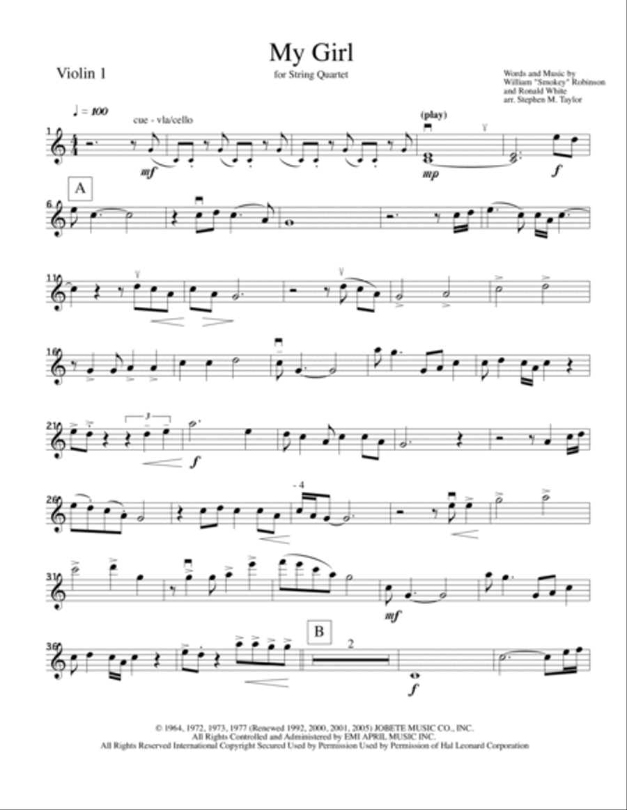 My Girl My Girl String Quartet scores gallery preview page 1