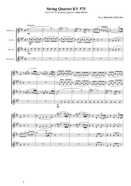 String Quartet KV 575 for Saxophone Quartet (SATB) image number null