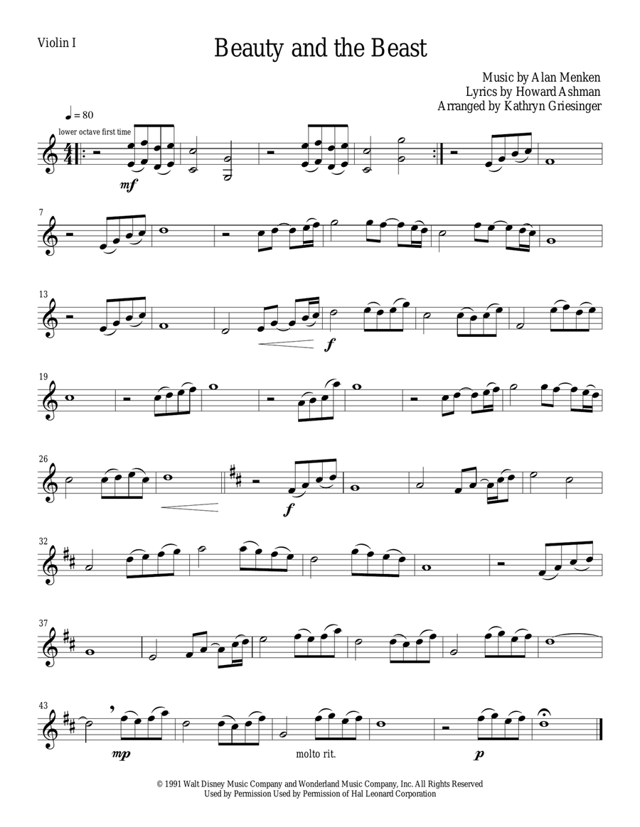 Beauty And The Beast String Quartet scores gallery preview page 1