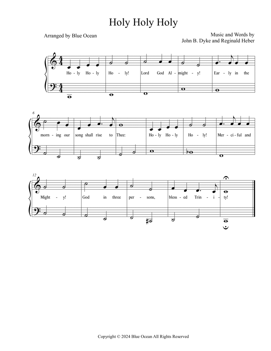 Holy, Holy, Holy Holy, Holy, Holy Easy Piano scores gallery preview page 1