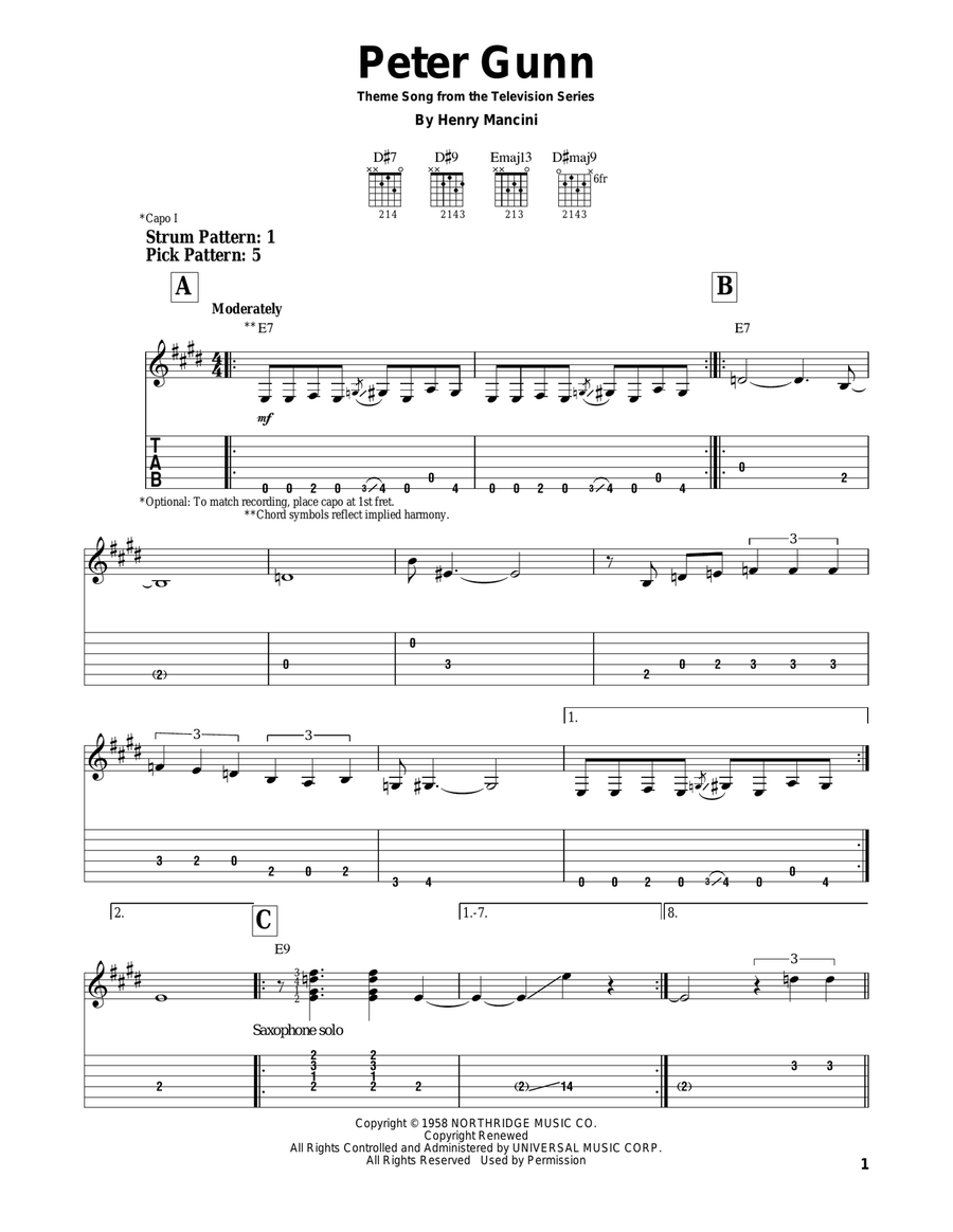 Peter Gunn Theme Guitar Tablature scores gallery preview page 1