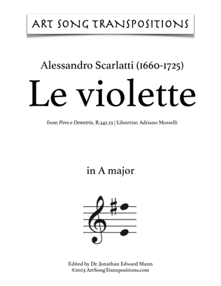 Book cover for SCARLATTI: Le violette (transposed to A major)