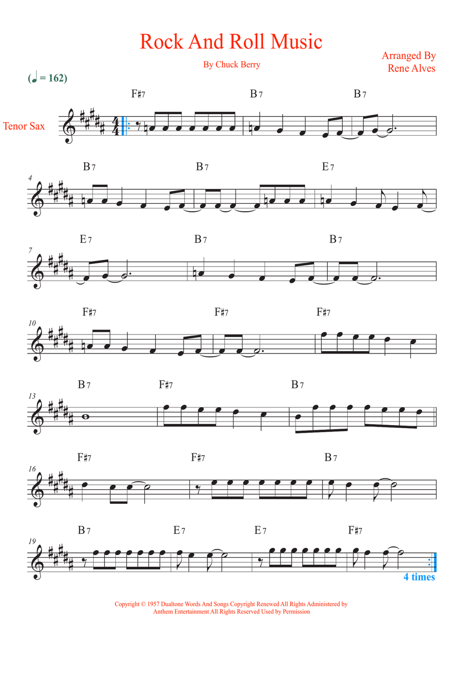 Rock And Roll Music Rock And Roll Music Tenor Saxophone scores gallery preview page 1