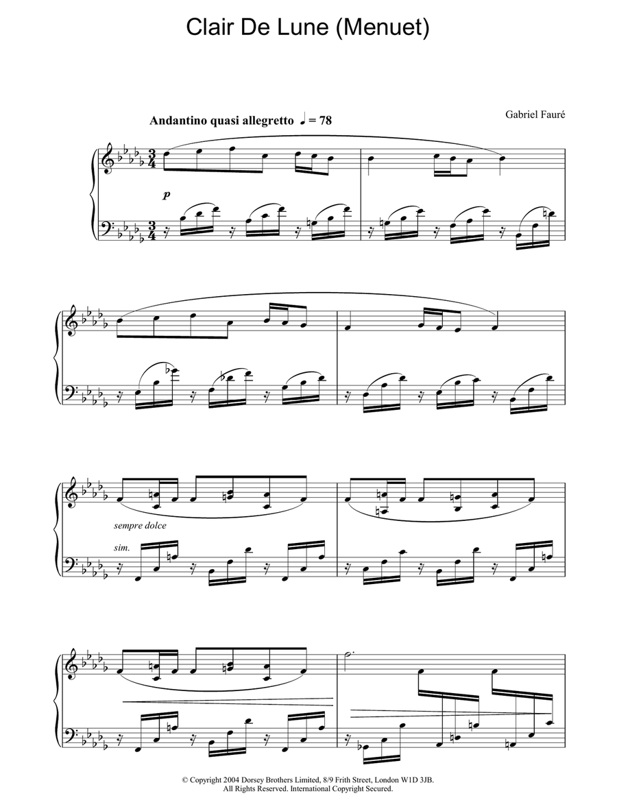 Clair de Lune (Menuet) Piano Solo scores gallery preview page 1