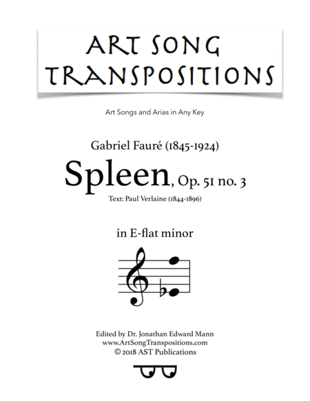 FAURÉ: Spleen, Op. 51 no. 3 (transposed to E-flat minor)