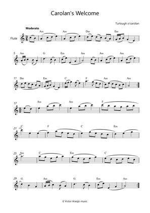 Carolan's Welcome - Flute lead sheet With Chord Symbols