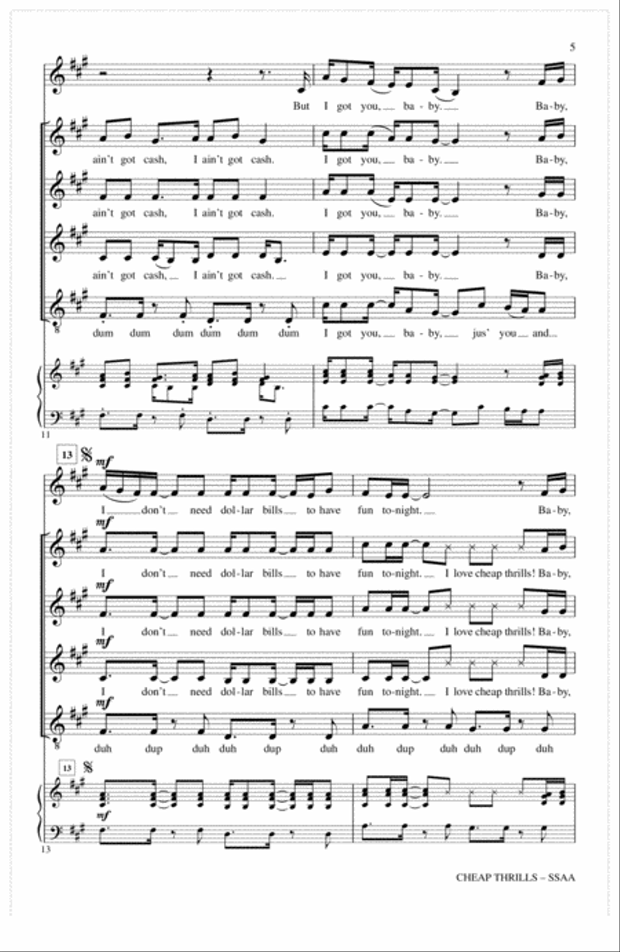 Cheap Thrills (from Pitch Perfect 3) (arr. Deke Sharon) SSAA scores gallery preview page 4