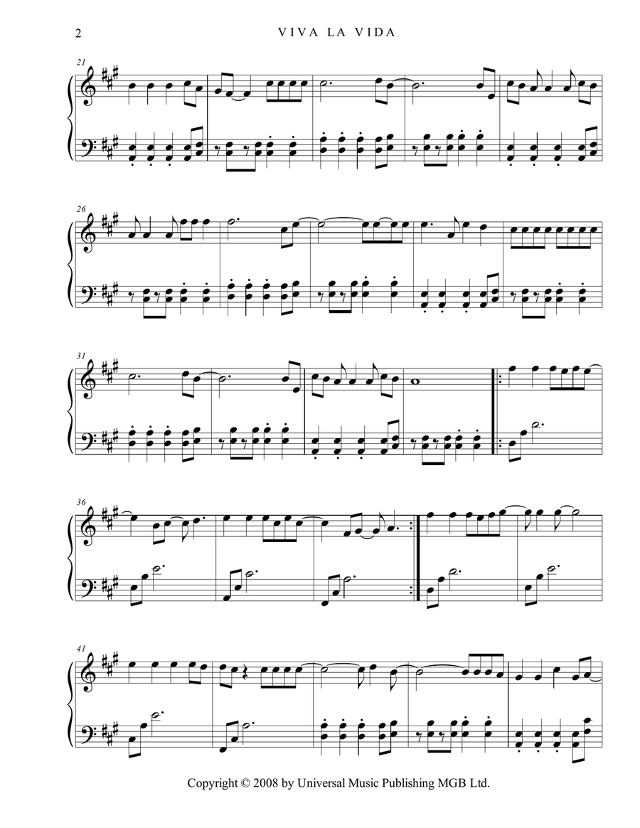 Viva La Vida Piano Solo scores gallery preview page 2
