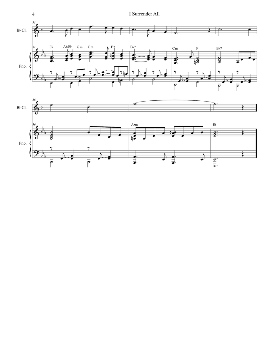 I Surrender All (Bb-Clarinet solo and Piano) I Surrender All (Bb-Clarinet solo and Piano) Clarinet Solo scores gallery preview page 4