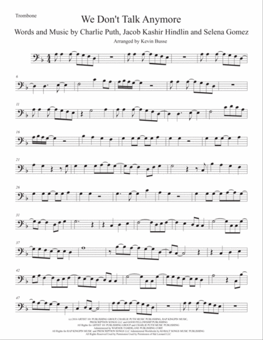 We Don't Talk Anymore Trombone Solo scores gallery preview page 1