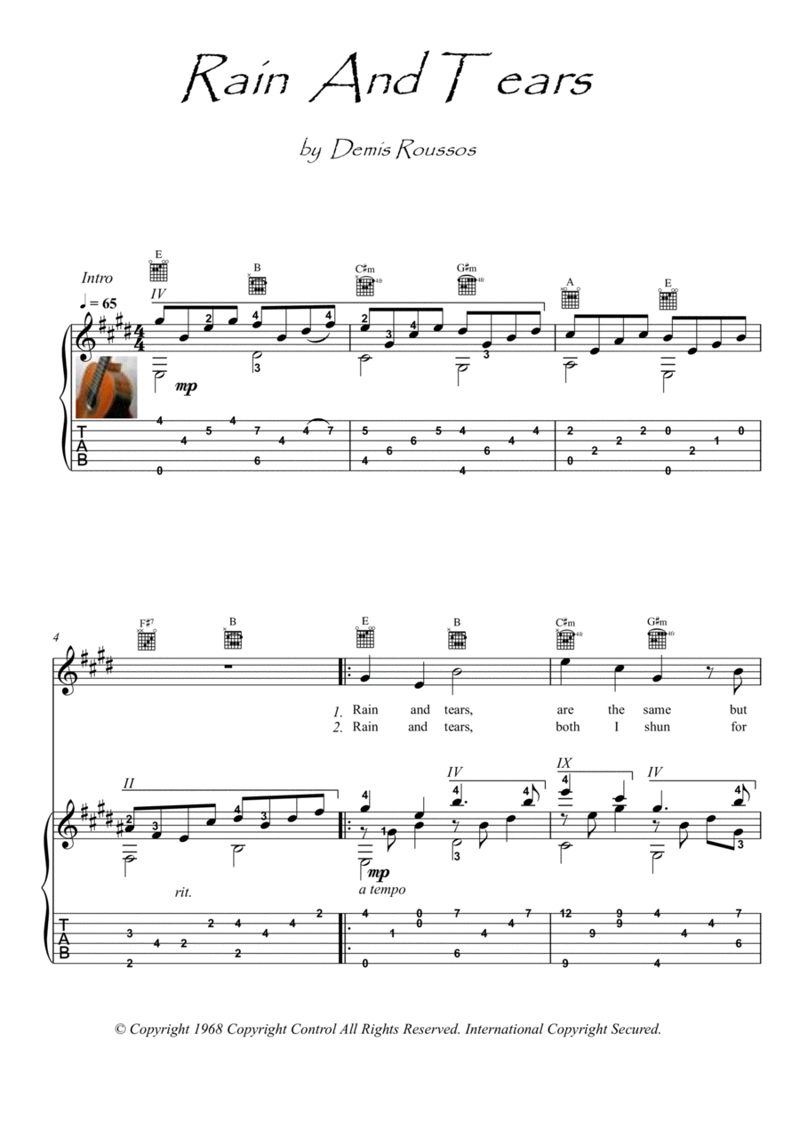 Rain And Tears Electric Guitar scores gallery preview page 1