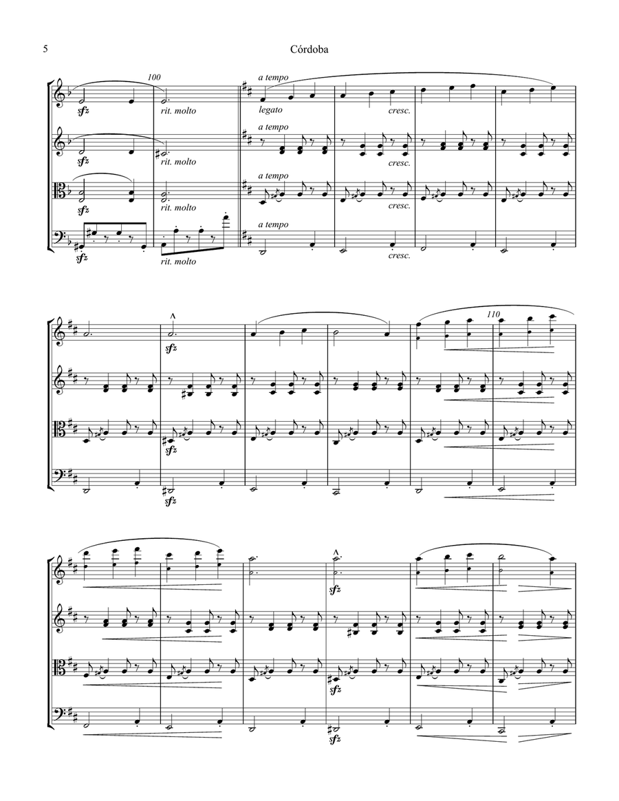 Cordoba from Cantos de Espana, Op. 232 for string quartet String Quartet scores gallery preview page 6