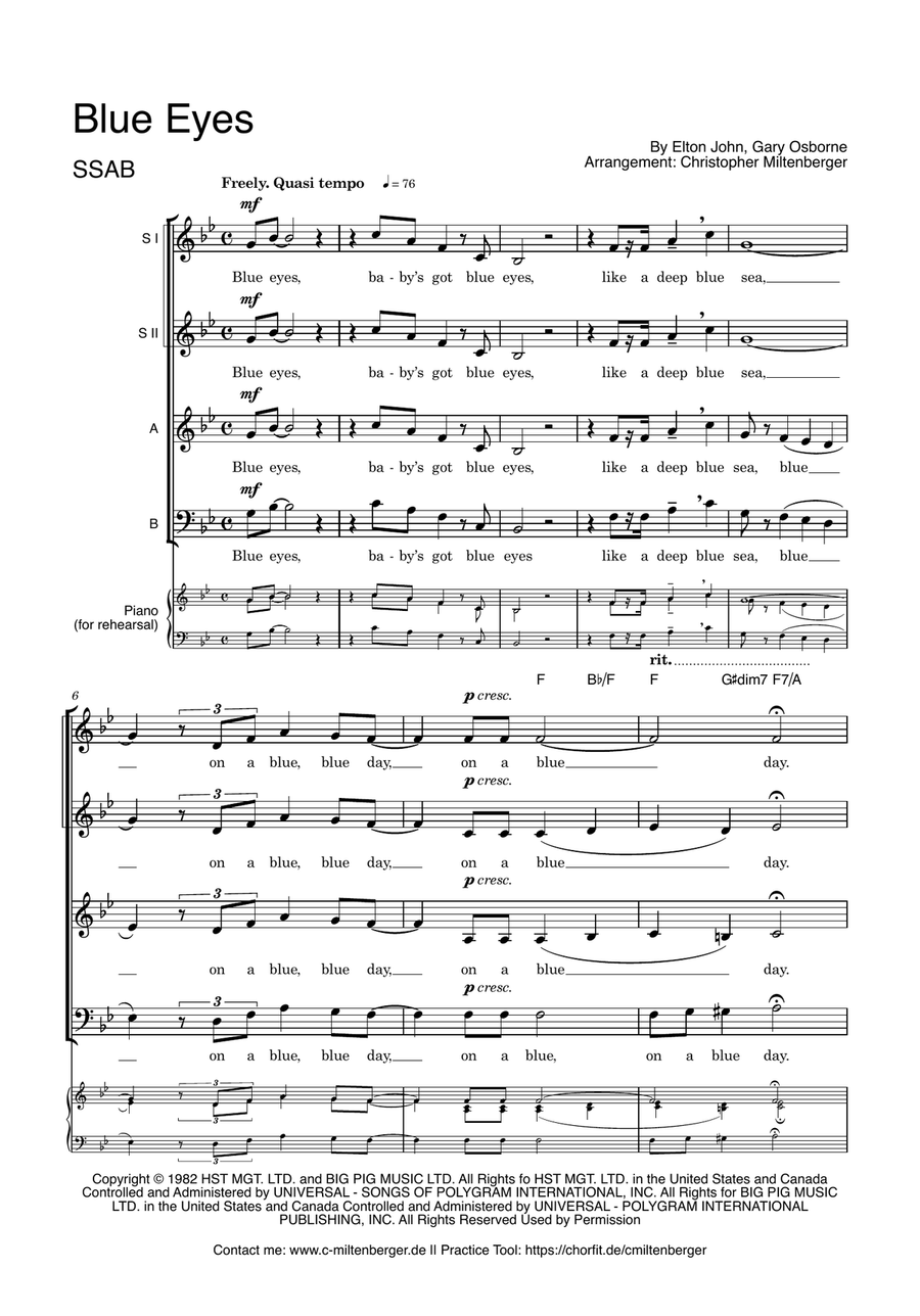 Blue Eyes A Cappella scores gallery preview page 1
