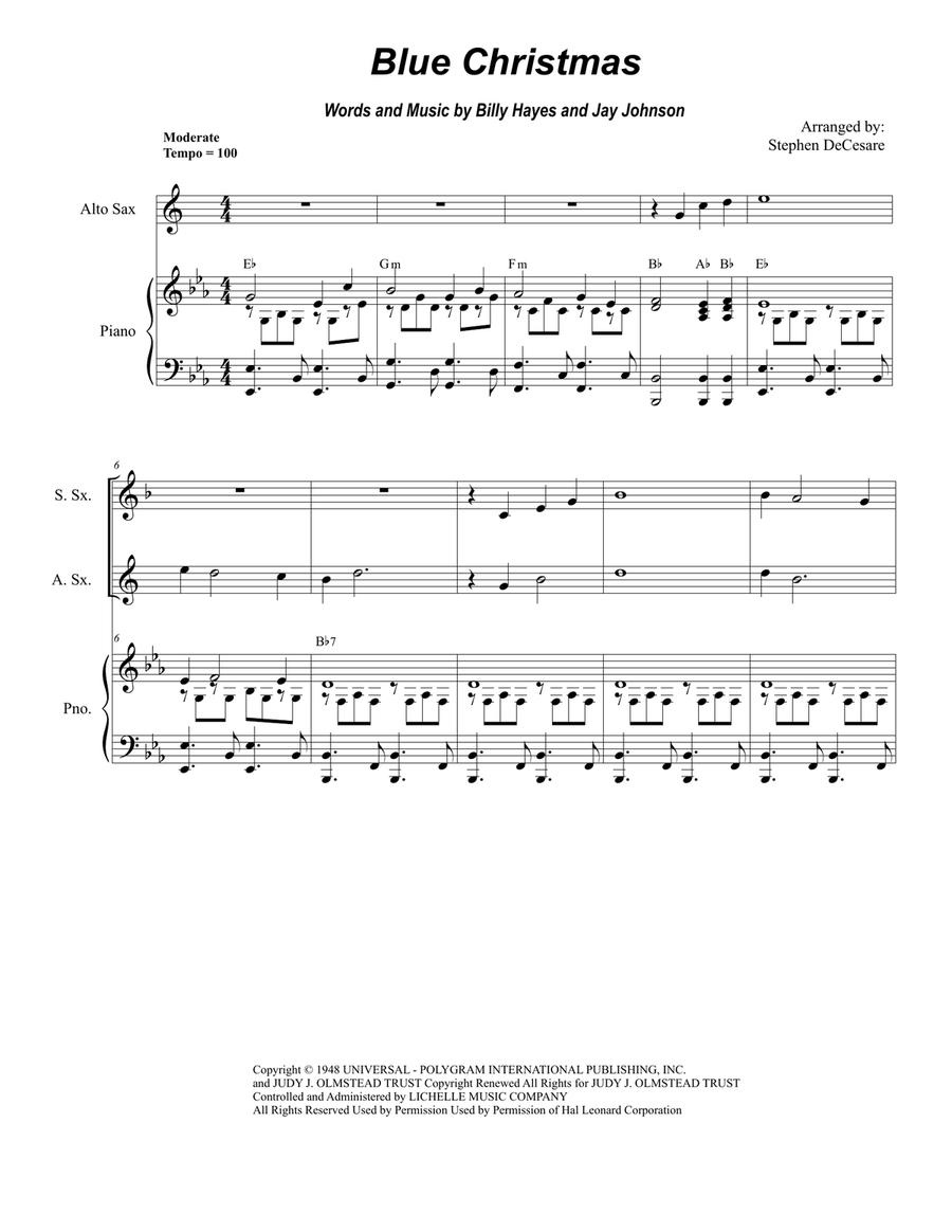 Blue Christmas Blue Christmas Saxophone Quartet scores gallery preview page 1