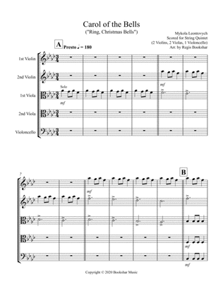 Book cover for Carol of the Bells (F min) (String Quintet - 2 Violin, 2 Viola, 1 Cello)
