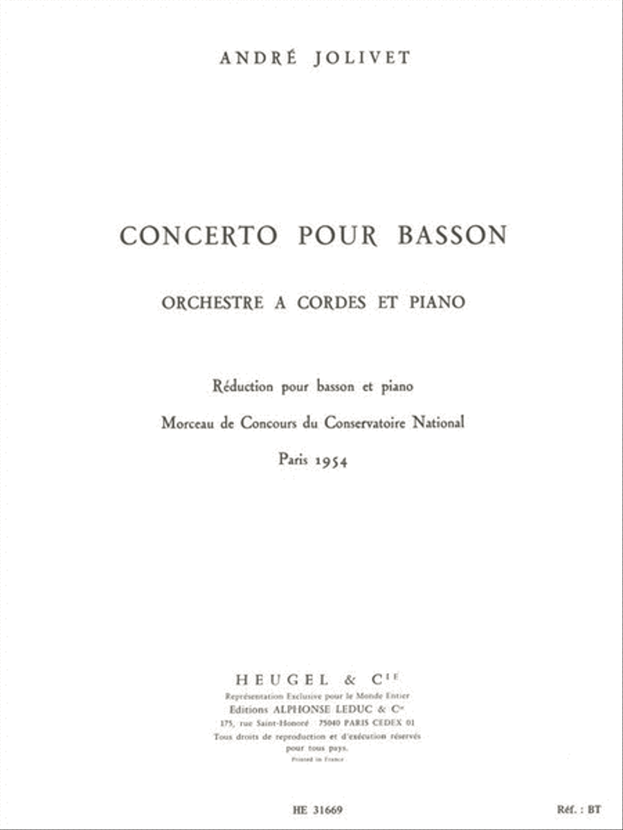 Andre Jolivet - Concerto Pour Basson, Orchestre A Cordes Et Piano (version Pour Piano