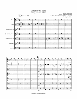 Carol of the Bells (F min) (Woodwind Septet - 1 Flute, 1 Oboe, 3 Clar, 1 Hrn, 1 Bassoon)